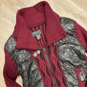 LCR Black Edition Men’s Sweater Jacket Red Knit Faux Leather Trim Buckle XL